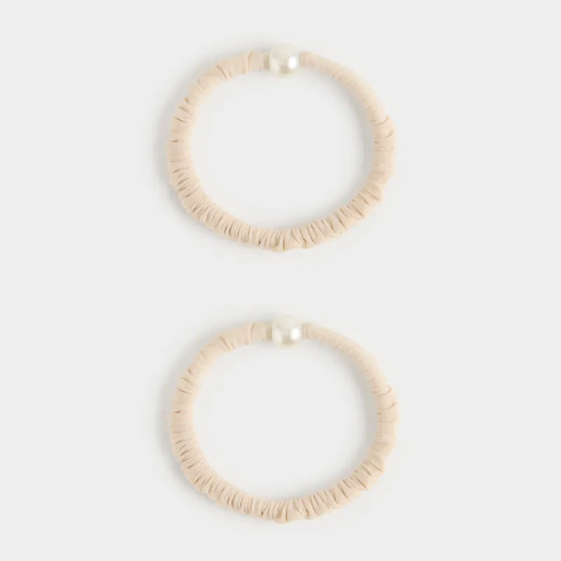 Шаш резеңкесі, 5 см, 2 дана, полиэстер/пластик, сарғылт-қоңыр, Інжу, Pearl hair