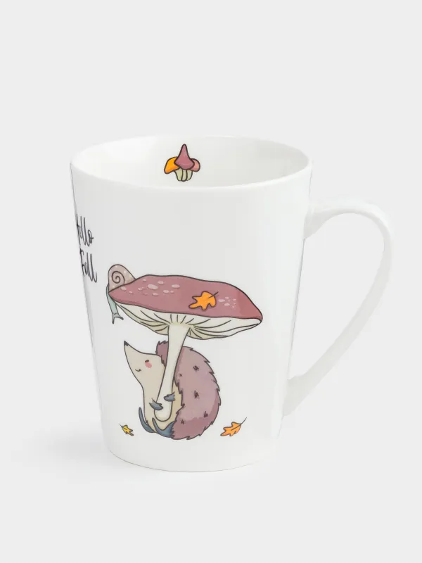 Кружка, 420 мл, фарфор N, белая, Ежик под грибом, Forest animals, image-0