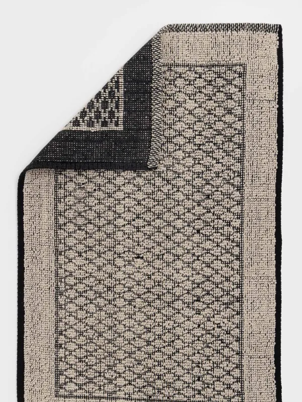 Кілем, 50x80 см, шашақты, таймайтын, мақта, бежевый және қара түсті, Ромб өрнегі бар, Rhombic, image-4