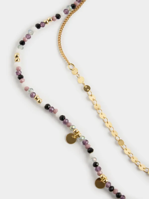 Цепочка, 52 см, 2 шт, металл/пластик, золотистая, Цветные камни, Mineral, image-1