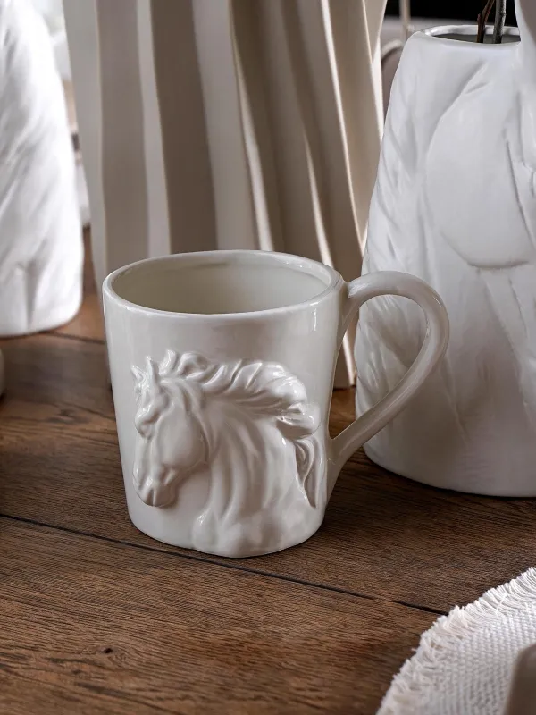 Саптыаяқ, 500 мл, керамика, сүт түстес, Жылқы, Horse pattern, image-6