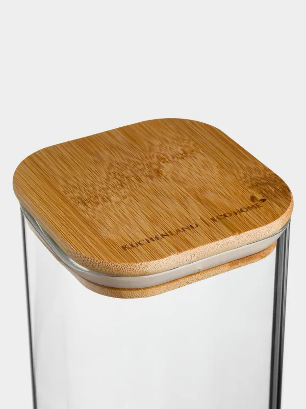 Банка для сыпучих продуктов, 1,1 л, стекло/бамбук, квадратная, Home made, image-2