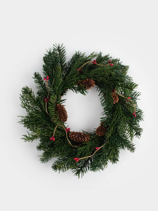 Венок декоративный, 10/22 см, дерево/пенопласт, хвойный аромат, Ягоды и шишки, Bordo berry, image-0
