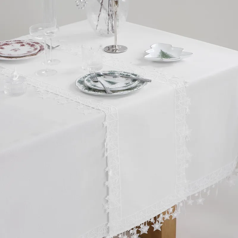 Үстел төсеніші, 40х160 см, шілтерлі, полиэстер, ақ, Жұлдыздар, Stars framed