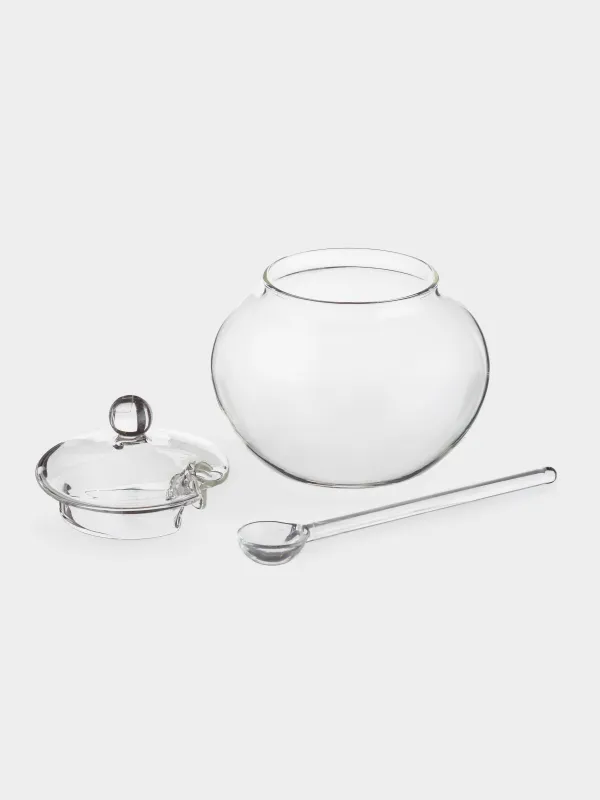 Қант ыдысы, 10 см, 350 мл, қасығы бар, шыны, Clear, image-3