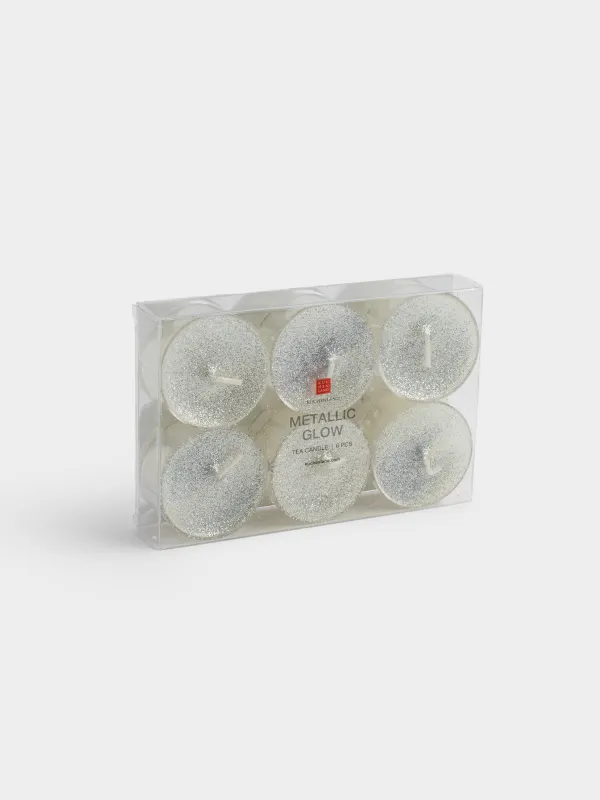 Свеча чайная, 4 см, 6 шт, с блестками, серебристая, Metallic glow, image-4