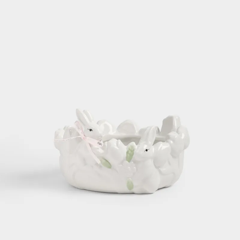 Конфетница, 19х11 см, 810 мл, керамика D, молочная, Кролики в цветах, Rabbit bloome