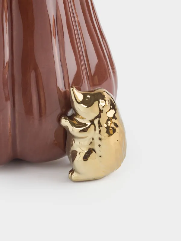 Сақтау ыдысы, 15х16 см, мл, керамика, қою қызыл-алтын, Асқабақтағы кірпі, Colors autumn, image-2