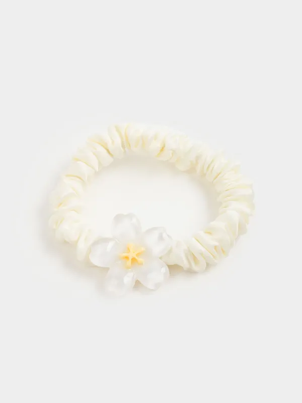 Шашқа арналған серпімді жолақ, 8 см, атлас / пластик, сүт, гүл, Silk, image-2