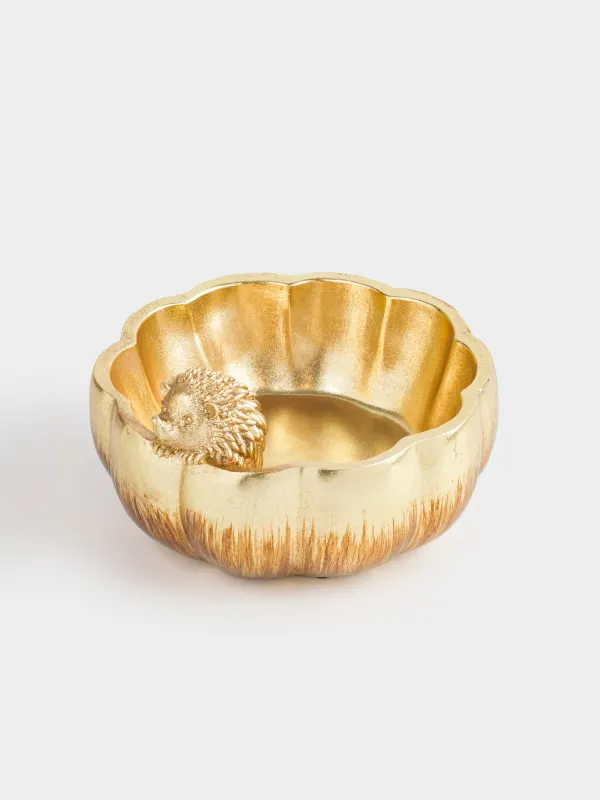 Кәмпит ыдысы, 21х13 см, полирезин, алтын, Асқабақтағы кірпі, Golden forest, image-2