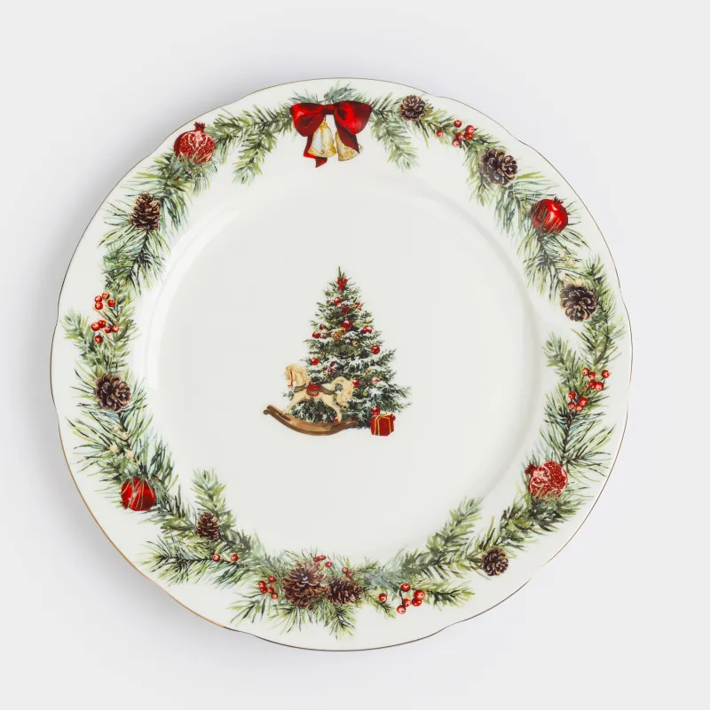 Тарелка обеденная, 27 см, фарфор F, белая, Лошадка с елкой, Christmas miracle classic