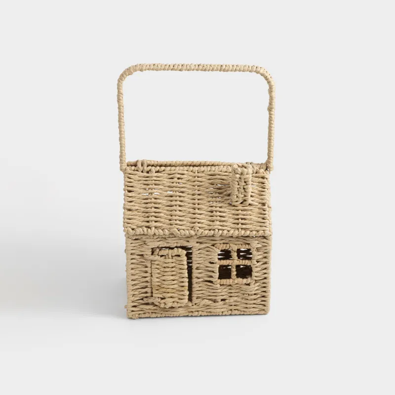 Корзина для хранения, 20х15 см, плетеная, с ручкой, с крышкой, целлюлоза, Дом, Braided