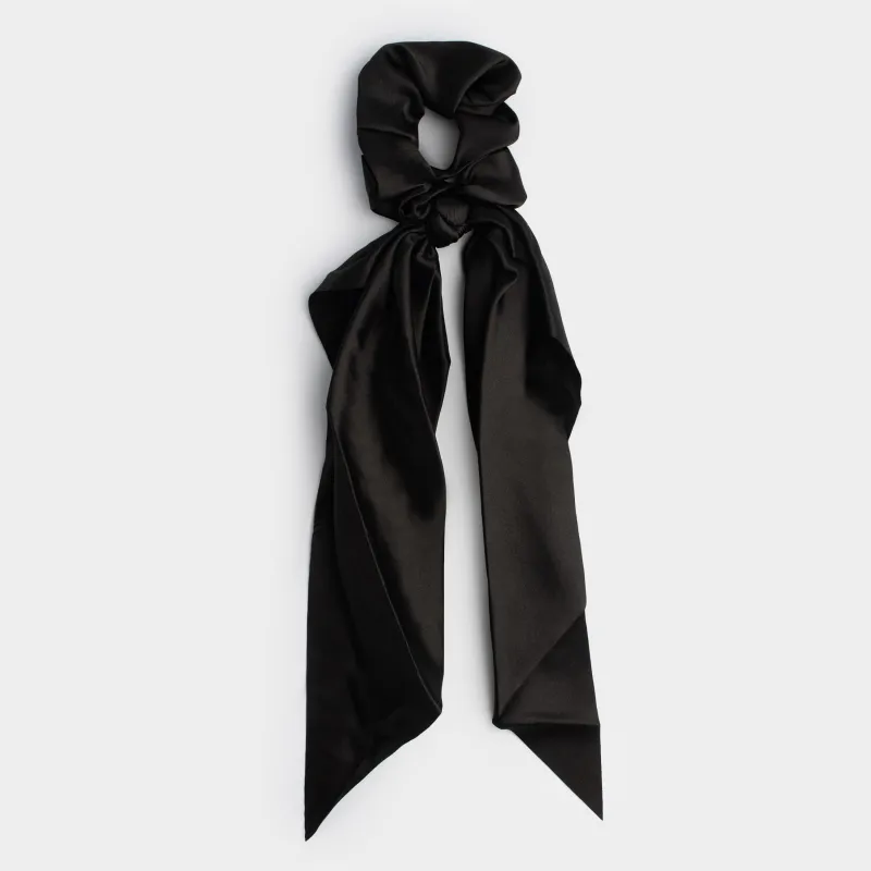 Шашқа арналған резеңке жолақ, 25 см, таспамен, атласты, қара, Silk