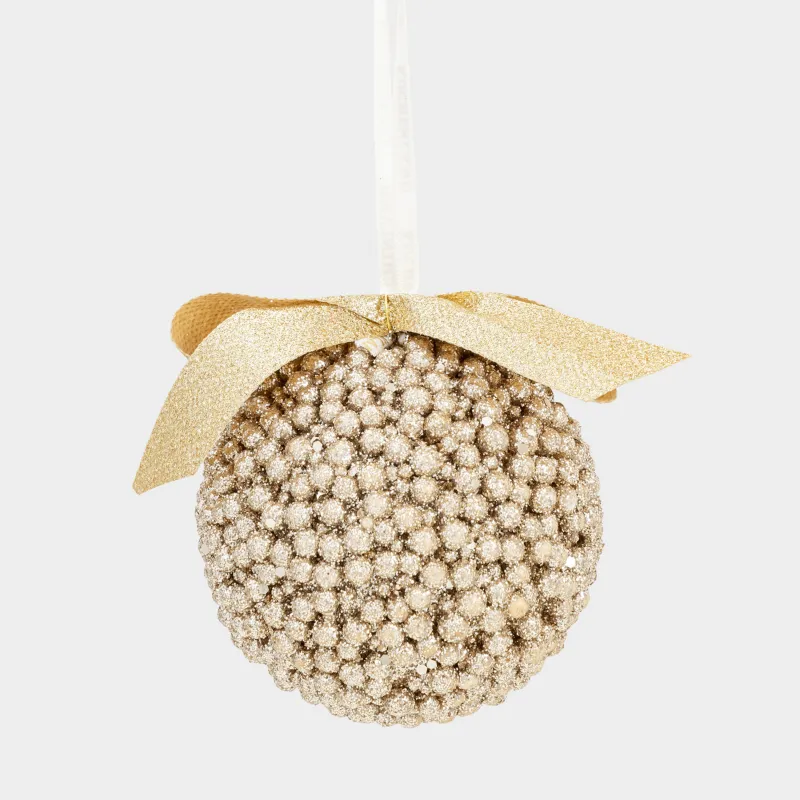 Шырша ойыншығы, 8 см, пенопласт, шампан, Лентасы бар шар, Ball sparkle