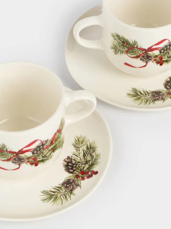 Шай жұбы, 2 адам, 4 зат, 250 мл, фарфор N, ақ, дақты, Шырша бүршіктері мен шетен, Rowan delice, image-3