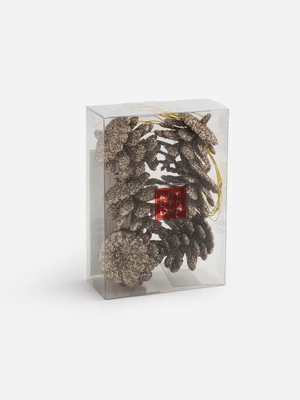 Шырша ойыншығы, 2 см, 6 дана, пластик, жылтырақтары бар, қола, Шырша бүршігі, Pine christmas, image-3