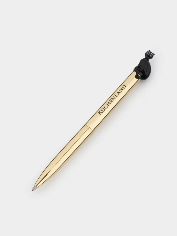 Ручка шариковая, 14 см, с фигуркой, сталь, золотистая, Черная кошка, Draw figure, image-1