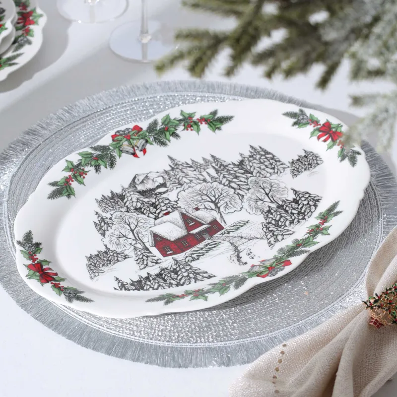 Блюдо, 36х24 см, фарфор N, овальное, белое, Дом в лесу, Forest house, image-3