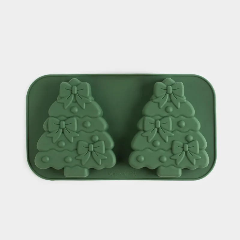 Кекстерді пісіруге арналған қалып, 27х15 см, 2 бөлім, силикон, жасыл, Бантиктері бар шыршалар, Bakery color