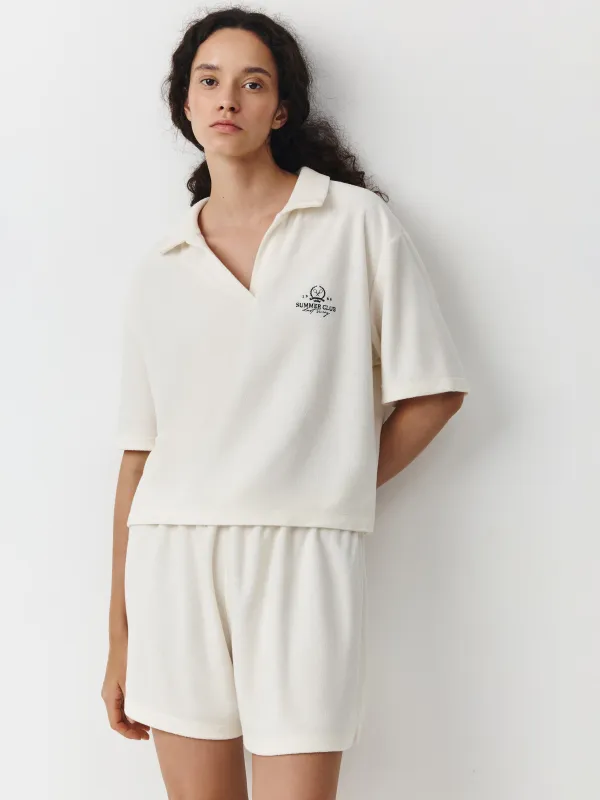 Әйелдер жейдесі, үйге арналған, өлшемі XS, поло жағасы бар, мақта/полиэстер К, сүт түстес, Pegina, image-0