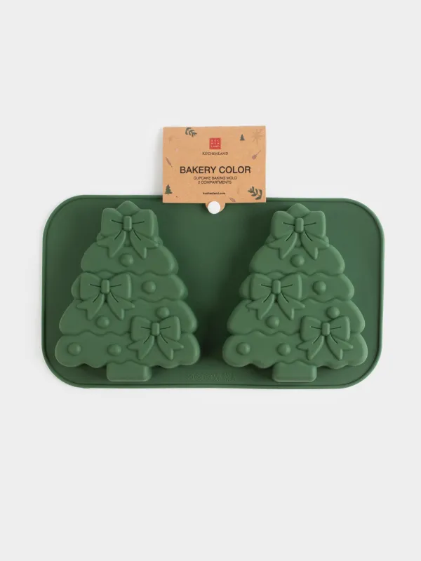 Кекстерді пісіруге арналған қалып, 27х15 см, 2 бөлім, силикон, жасыл, Бантиктері бар шыршалар, Bakery color, image-4
