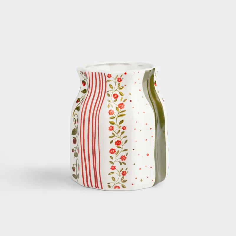 Ваза для цветов, 19 см, Ягоды и цветы в полоску, Berry stripes, image-0
