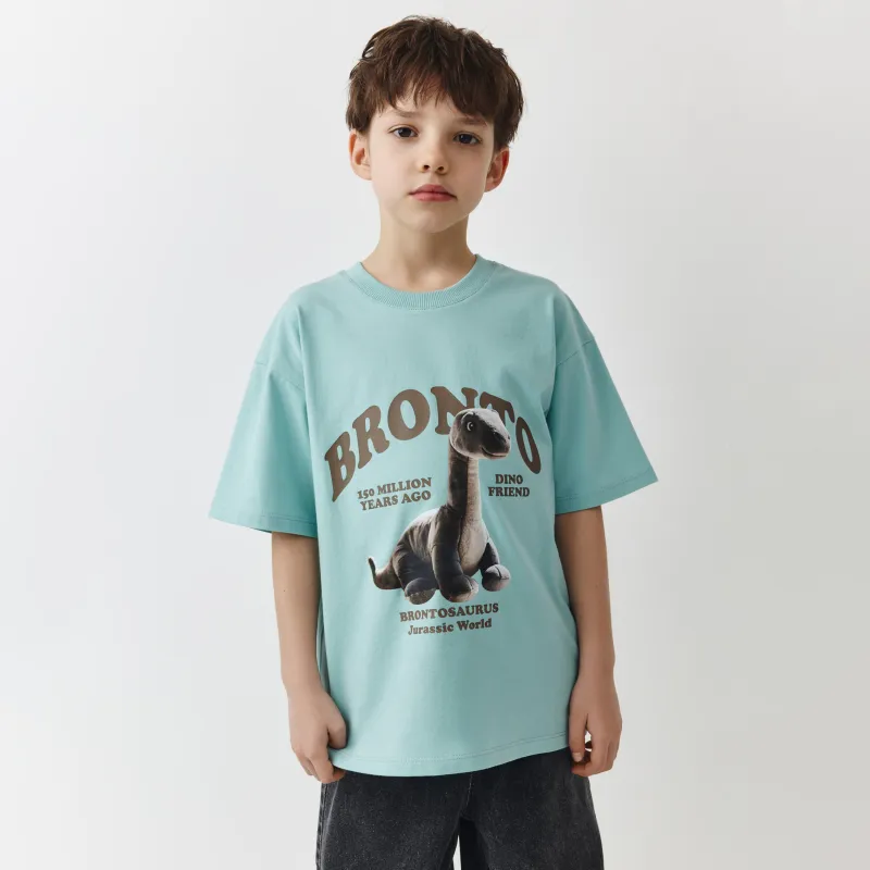 Балалар футболкасы, 104 см, ұлдарға арналған, мақта, жасыл, Динозавр, Elias