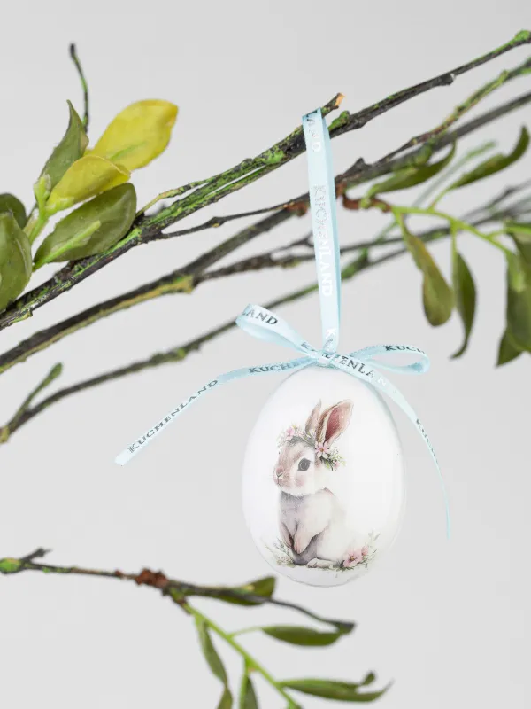 Подвеска, пасхальное яйцо, 6 см, пенопласт, Кролик с венком, Easter, image-2