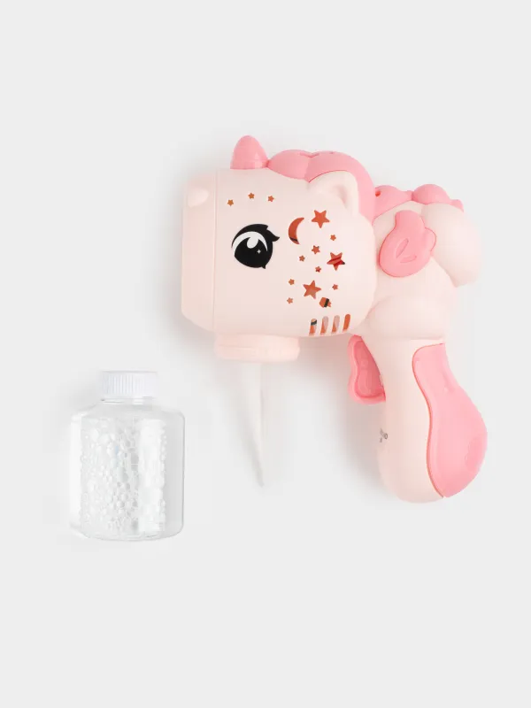 Сабын көпіршігі генераторы, 16 см, жарықтандырылған, пластик, қызғылт, Бір мүйізді, Unicorn, image-1