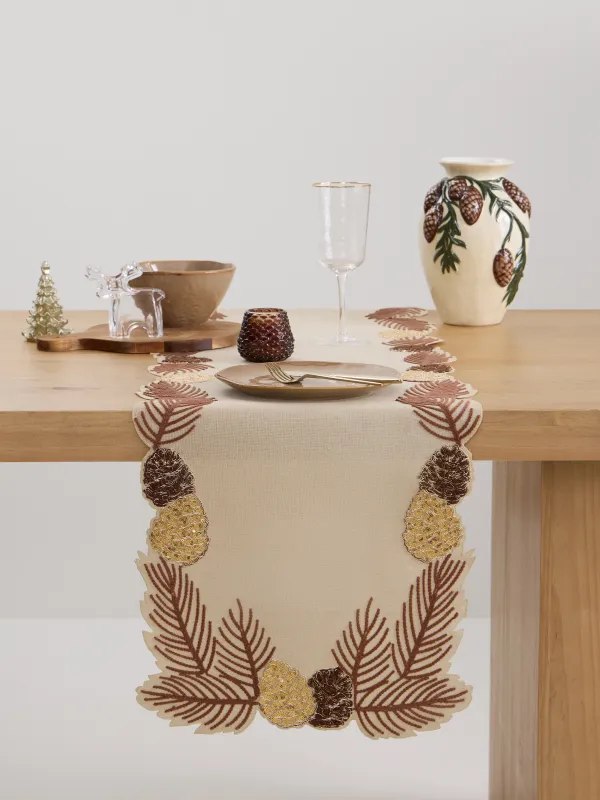 Үстел төсеніші, 40х160 см, полиэстер, сарғылт-қоңыр, Бұтақтардағы шырша бүршіктері, Conifers, image-2