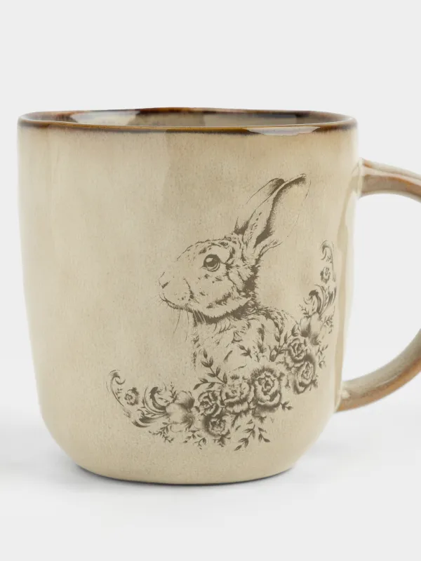 Кружка, 380 мл, Заяц с цветами, Rustic Easter, image-1