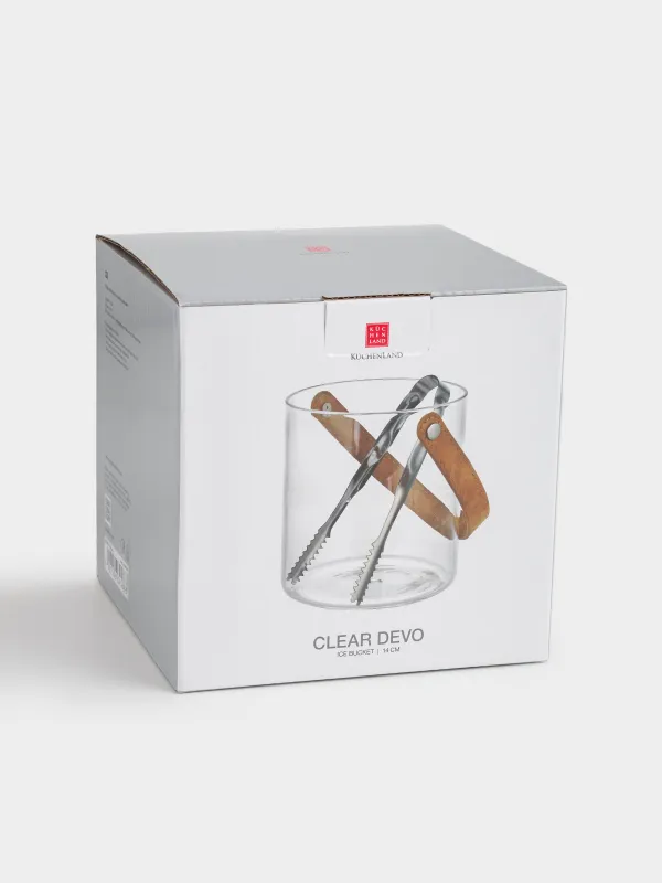 Мұзға арналған шелек, 14 см, тұтқасы мен қысқышы бар, шыны/жасанды былғары, Clear devo, image-4