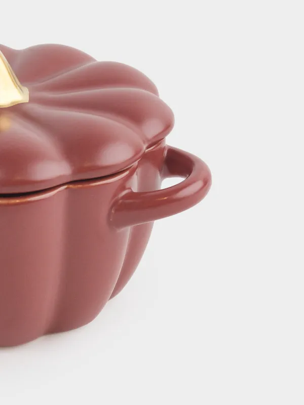 Кокотница, 11 см, 340 мл, қақпағы бар, керамика, қою қызыл-алтын, Асқабақ, Pumpkin, image-3