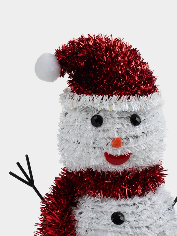 Статуэтка, 26 см, мишура/пластик, бело/красная, Снеговик, Tinsel decor, image-1