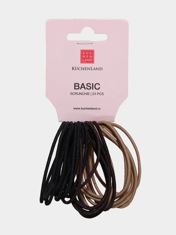 Шаш резеңкесі, 4 см, 24 дана, полиэстер/резеңке, қара/қоңыр/сарғылт, Basic, image-1