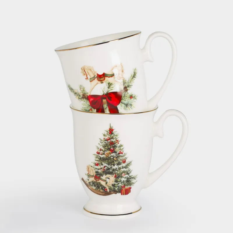 Кружка, 280 мл, 2 шт, фарфор F, Лошадка с елкой/Лошадка с бантом, Christmas miracle classic