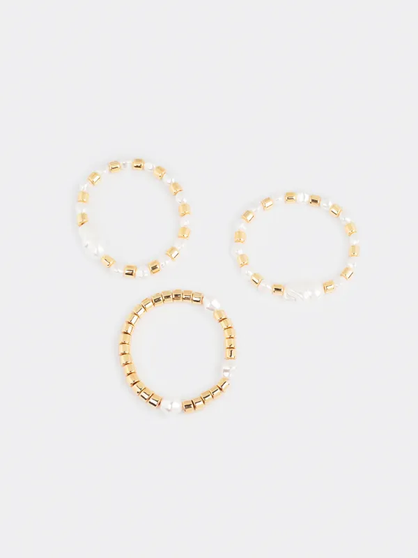 Білезіктер жиынтығы, 18 см, 3 дана, акрил/пластик, алтын түстес, Моншақтар, Pearl, image-3