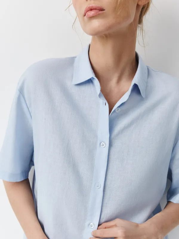 Әйелдер жейдесі, өлшемі XS, ұзын жеңді, зығыр/вискоза К, көгілдір, Estrella, image-0