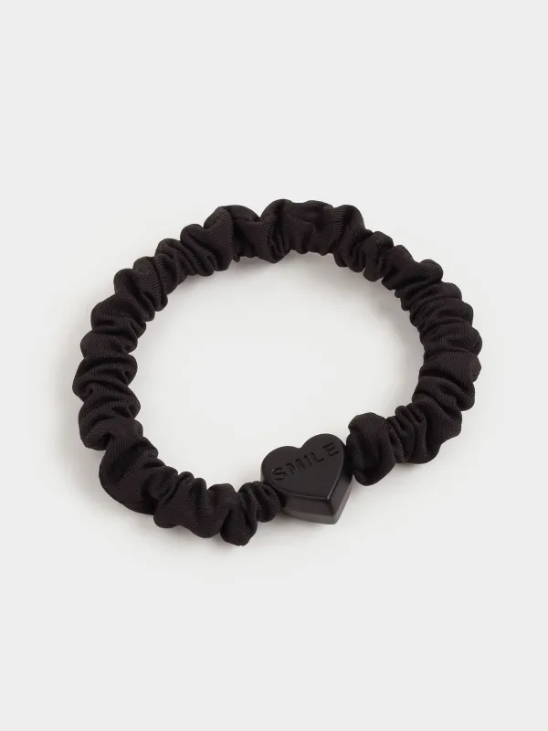 Шашқа арналған серпімді жолақ, 5 см, атлас / пластик, қара, жүрек, Silk, image-3