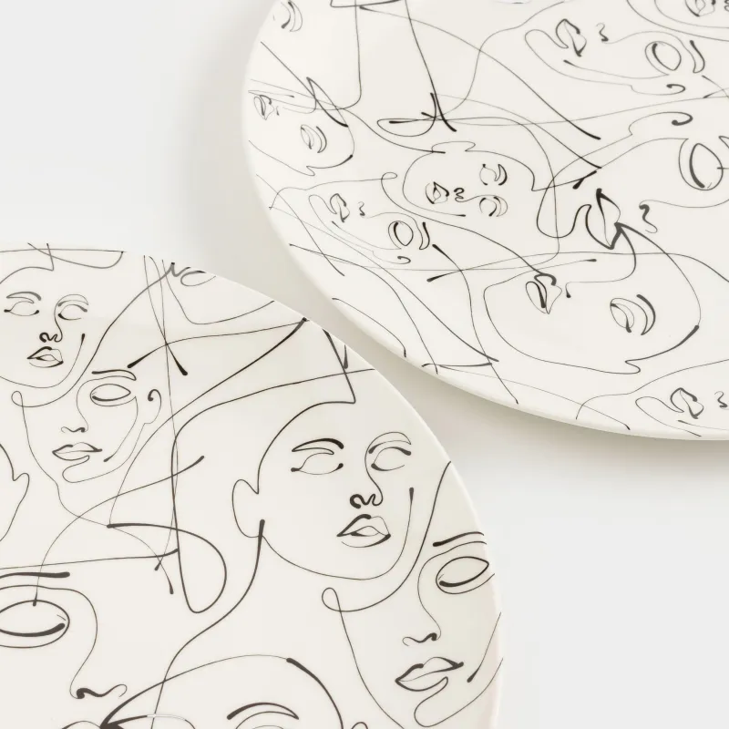 Түскі ас тәрелкесі, 27 см, 2 дана, фарфор N, сүт түстес, Абстрактті беттер, Face, image-4