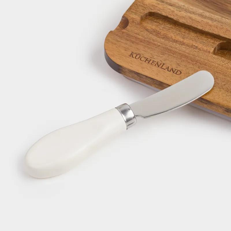 Сары май ыдысы, 16 см, пышағы бар, керамика/ағаш, тікбұрышты, сүт түстес, Course, image-4