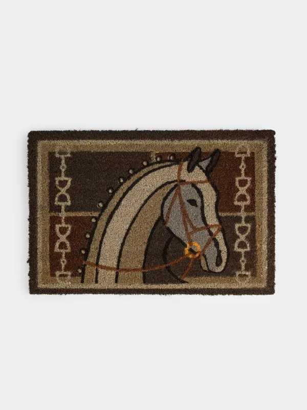 Коврик придверный, 40х60 см, кокос/ПВХ, прямоугольный, серый, Конь, Home horse, image-0