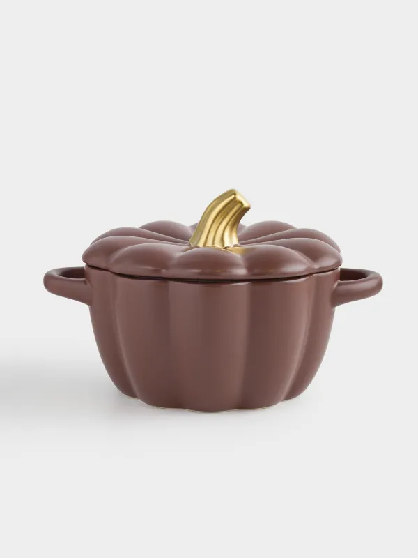 Форма для запекания, 21 см, 2,3 л, с крышкой, керамика, коричнево-золотистая, Тыква, Gourd, image-0