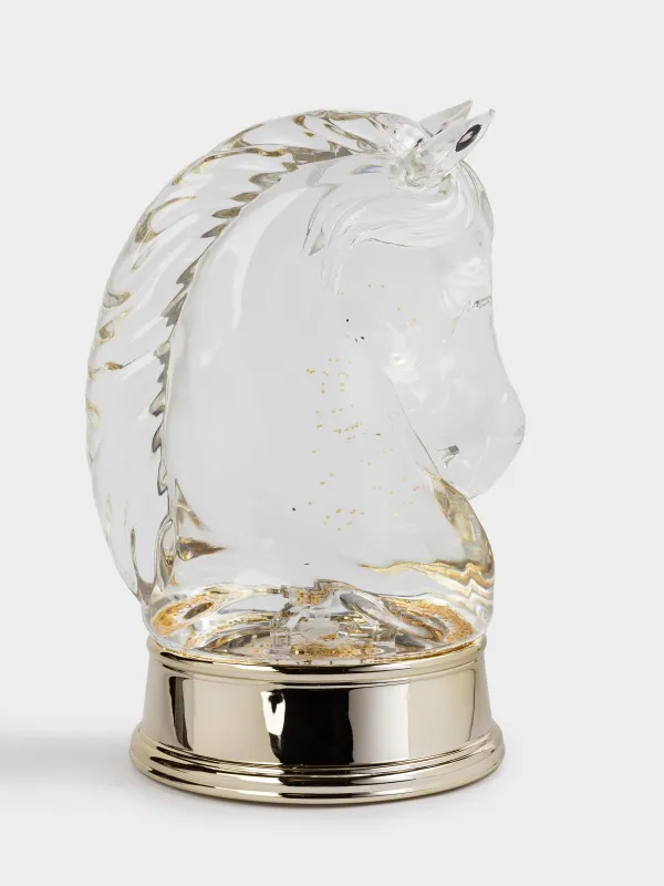 Снежный фонарь, 23 см, с подсветкой, пластик, золотистый, Лошадь с блестками, Golden style, image-3