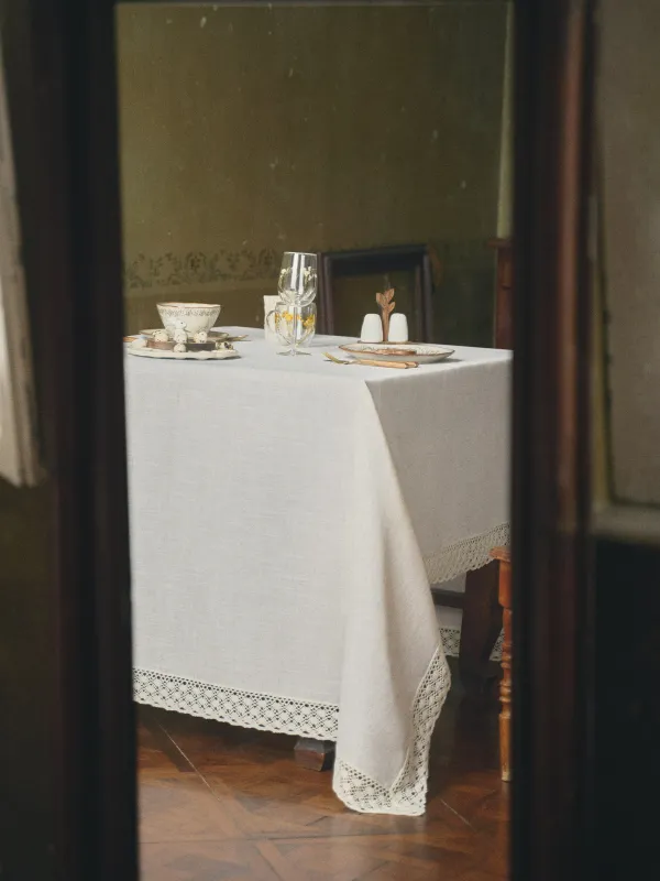 Скатерть, 170х250 см, с кружевом, Natural framed, image-10
