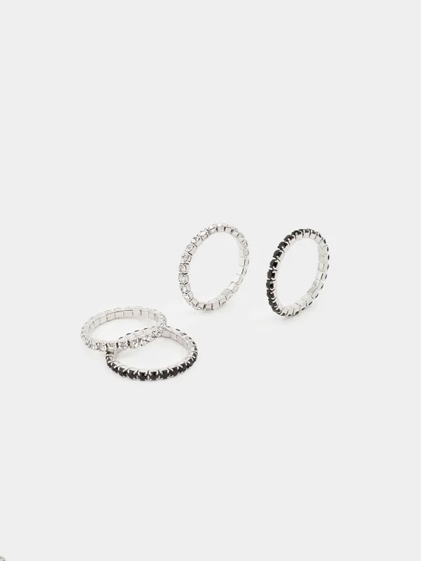 Сақиналар жинағы, өлшемі S-M, 4 дана, бірыңғай өлшем, металл/страздар, Кристалдар, Jewelry crystal, image-1