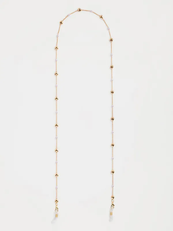 Көзілдірік тізбегі, 76 см, металл/пластик, ақ және алтын, інжу және жүректер, Baroque, image-0