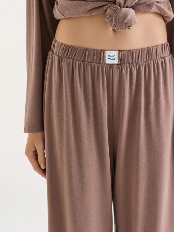 Әйелдер шалбары, үйге арналған, өлшемі М, мақта/вискоза/спандекс, сарғылт-қоңыр меланж, Wiana, image-3