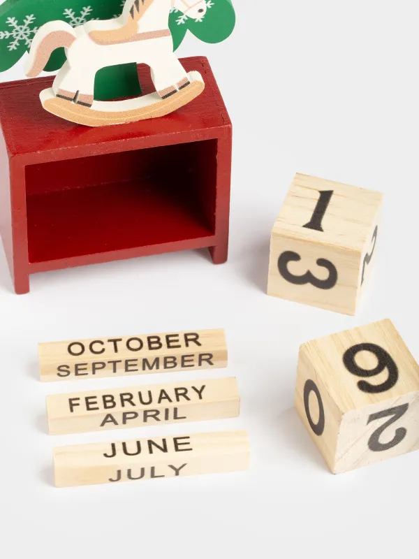 Үстел күнтізбесі, 14х7 см, текшелері бар, МДФ, жасыл-қызыл, Жылқы, Christmas style, image-2