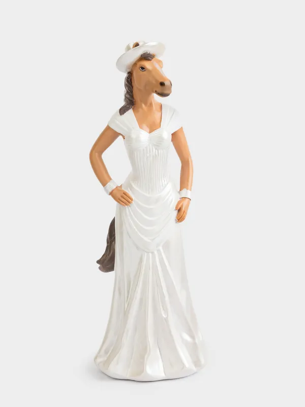 Статуэтка, 25 см, полирезин, Лошадь в платье и шляпе, Silver age, image-0